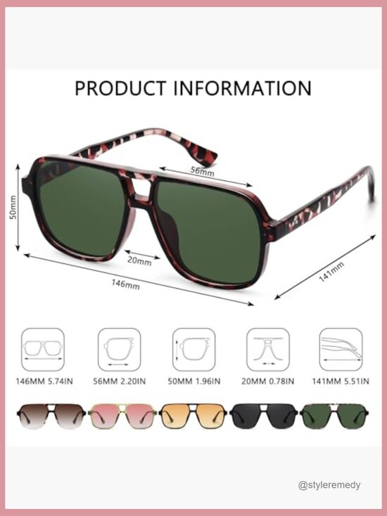 Oversized Square Aviator Sunglasses with Double Bridge, UV400 Protection main image 5